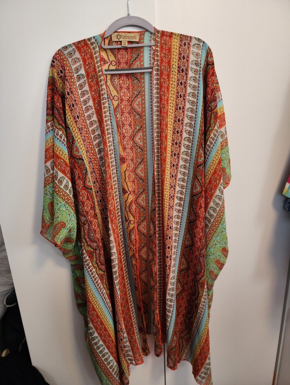 Democracy Multicolor Paisley Stripe Kimono - Orange, Green, Blue